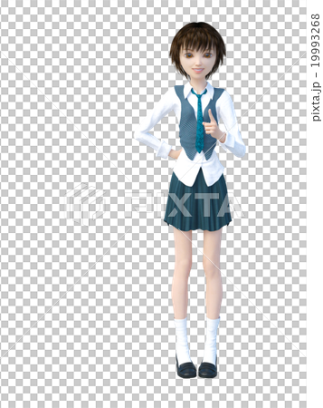 上を指差す女子学生　perming 3DCGイラスト素材 19993268