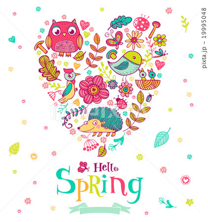 Hello Spring banner in doodle style 19995048