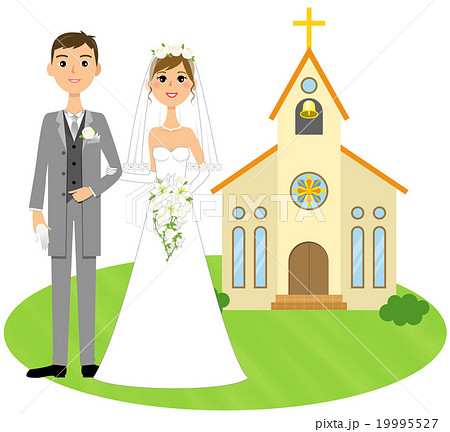 新郎と新婦 結婚式 教会 のイラスト素材