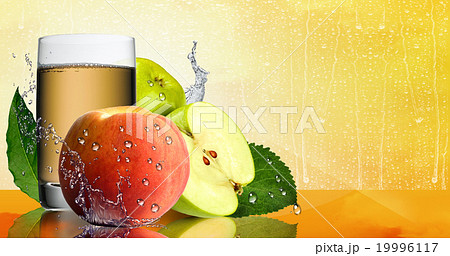 Ripe apples and peaches with a glass of juice as a 19996117