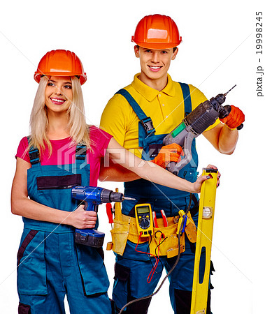 Group people builder  with construction tools. 19998245