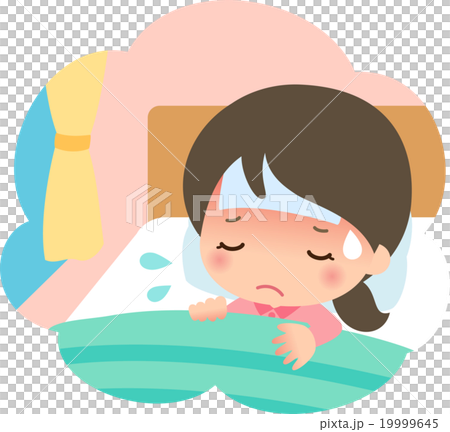 熱が出てベッドで寝ている若い女性 19999645