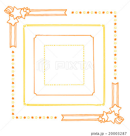 手描き風星とリボンの縁取りのイラスト素材