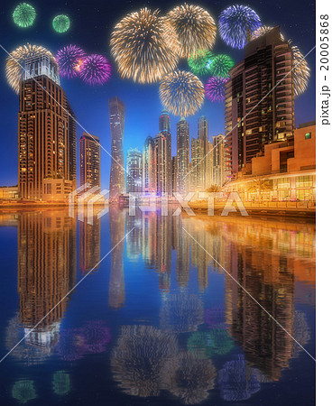 Beautiful fireworks in Dubai marina. UAE Beautiful fireworks in Dubai marina. UAE 20005868