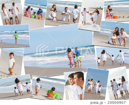 Montage Happy Family Parents & Two Children Beach 20009907