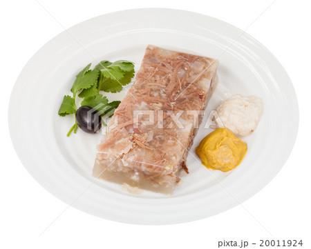 portion of beef aspic with seasonings on plate portion of beef aspic with seasonings on plate 20011924