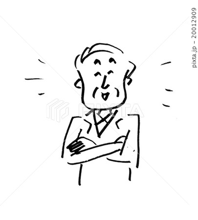 シニア腕組み　仕事　再就職　嘱託　転職　モノクロ　黒　1色 20012909