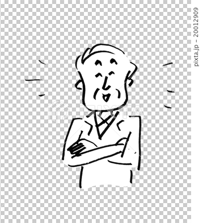 シニア腕組み　仕事　再就職　嘱託　転職　モノクロ　黒　1色 20012909