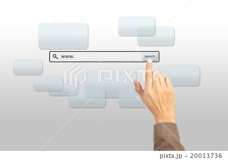 technology and internet concept - male hand pressing Search butt 20013736