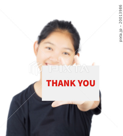 THANK YOU, message on card show by Asian girl THANK YOU, message on card show by Asian girl 20013986