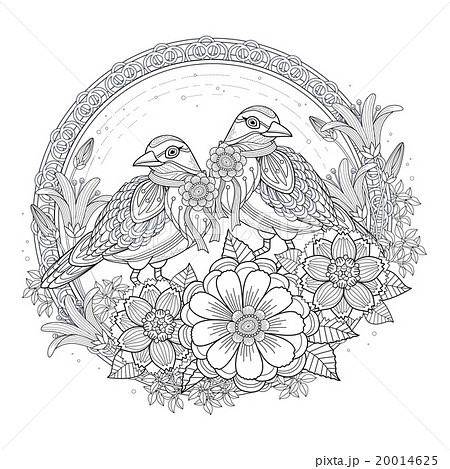 アート 鳥 花のイラスト素材