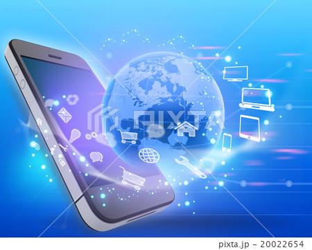 mobile phone and a globe with rotating icons 20022654