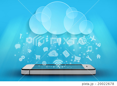 icons fall from the clouds on a mobile phone. icons fall from the clouds on a mobile phone. 20022678