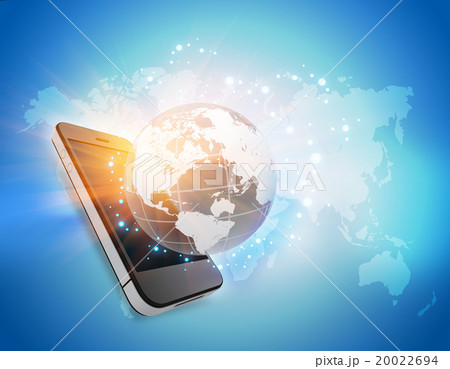 Mobile phone with globe and map in the background. Mobile phone with globe and map in the background. 20022694