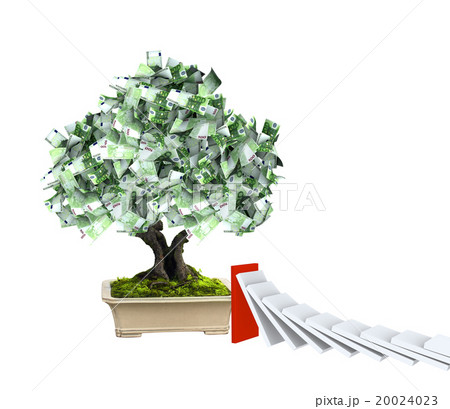 Money tree with euro banknotes and domino effect Money tree with euro banknotes and domino effect 20024023