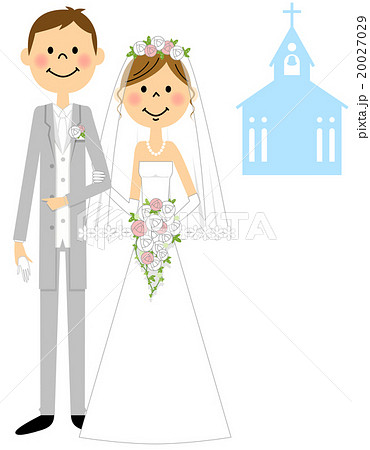 新郎と新婦 結婚式 教会 のイラスト素材