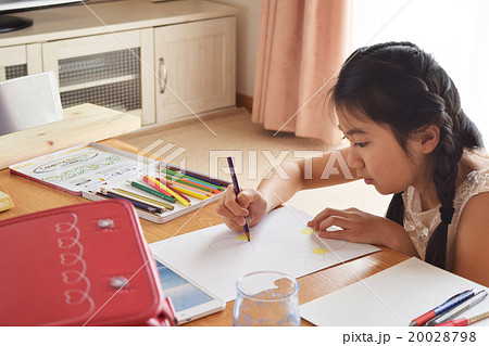 女の子 小学生 五年生 勉強 学習 算数の写真素材