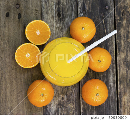 Glass of orange juice, top view on the table 20030809