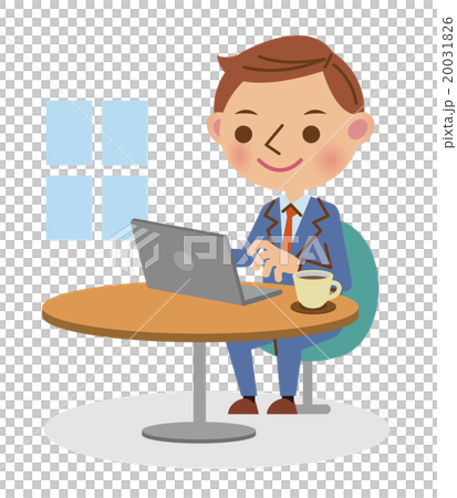 喫茶店で仕事をするビジネスマン 20031826
