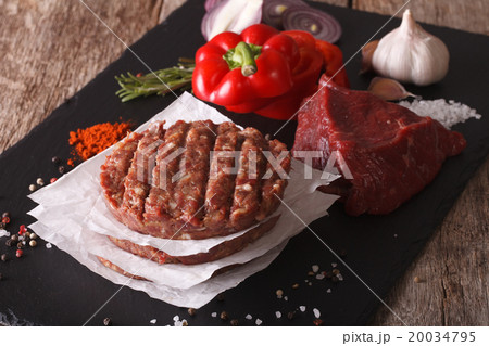 Raw Ground beef meat Burger steak cutlets 20034795