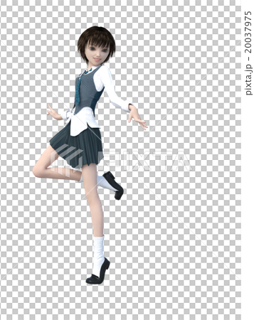 制服の女子学生　perming 3DCGイラスト素材 20037975