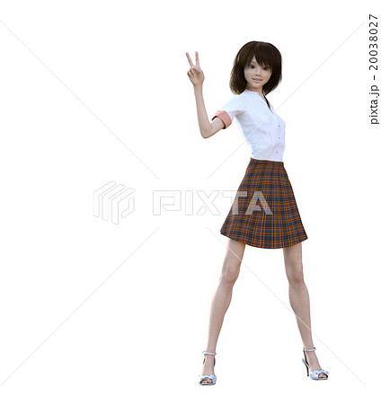 シャツ+スカートの女性　perming3DCG　イラスト素材 20038027