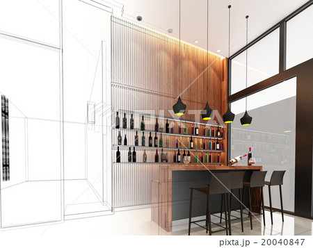 sketch design of counter bar ,3dwire frame render 20040847