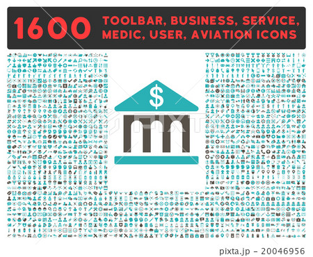 Bank Building Icon With Large Pictogram Collection Bank Building Icon With Large Pictogram Collection 20046956
