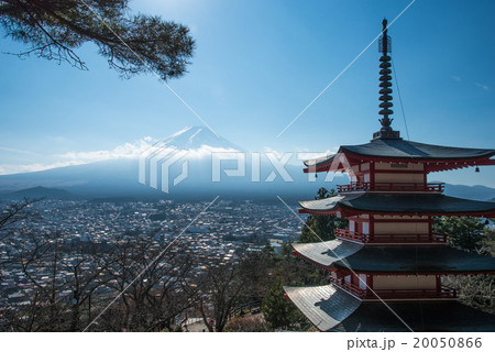 view of Shureito pagoda and Fuji mountain in Japan 20050866