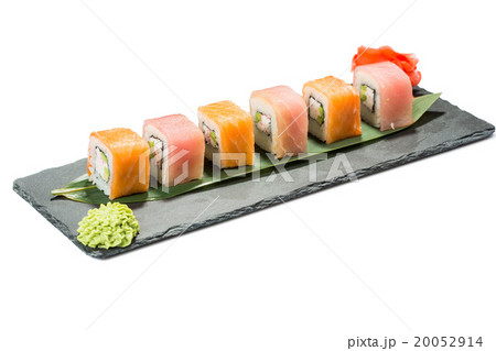 set of sushi on black slate substrate, isolated 20052914