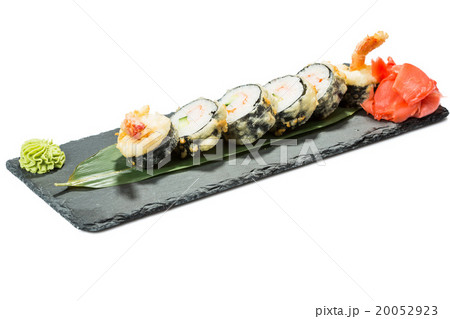 set of sushi on black slate substrate, isolated 20052923