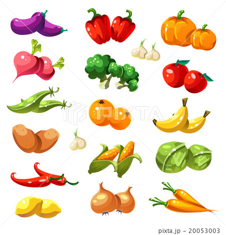 Fruits and Vegetables. Organic Food Icons Vector  20053003