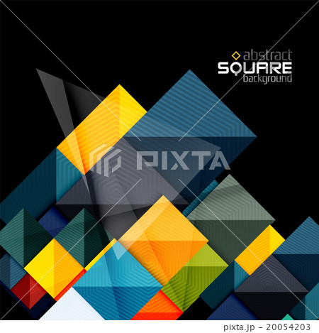 Glossy color squares on black. Geometric abstract 20054203