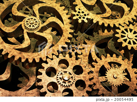 Gears wheels from bronze metal on black background 20054495
