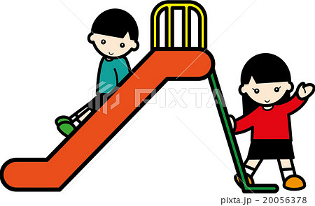 滑り台で遊ぶ子供たちのイラスト素材