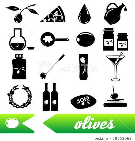 olives and product theme black simple icons set 20058068