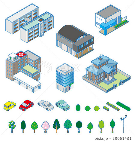 様々な建物 立体図のイラスト素材