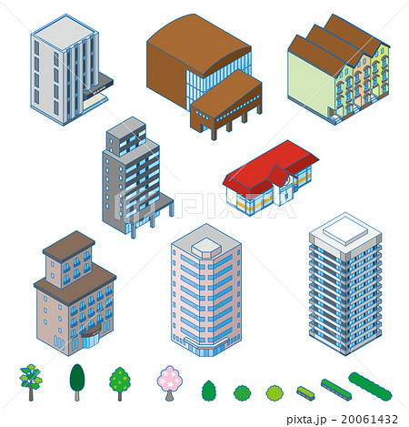 様々な建物 立体図のイラスト素材 20061432 Pixta