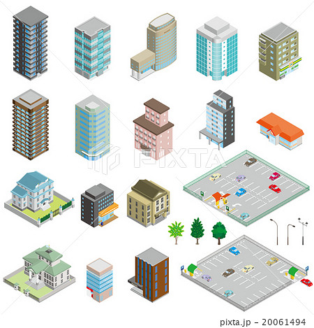 様々な建物 立体図のイラスト素材 20061494 Pixta