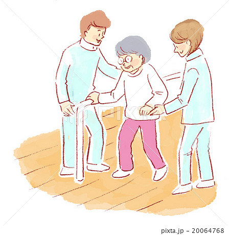 介護 イラスト 歩行練習のイラスト素材