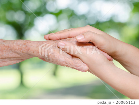 Young woman holding her grandmother hand Young woman holding her grandmother hand 20065113