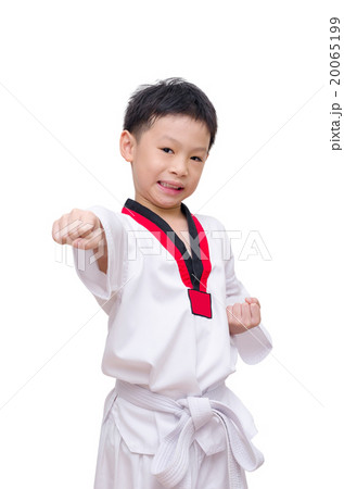 Asian taekwondo boy isolated on white background Asian taekwondo boy isolated on white background 20065199