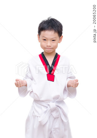 Asian taekwondo boy isolated on white background 20065200