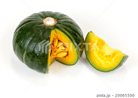 Fresh Green Japanese Pumpkin sliced on isolated 20065500