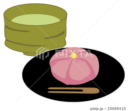 和菓子と抹茶のイラスト素材 20066410 Pixta