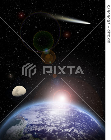 宇宙　地球　はやぶさ２　月　惑星　流星　日の出　日の入り　地球と三日月 20066675