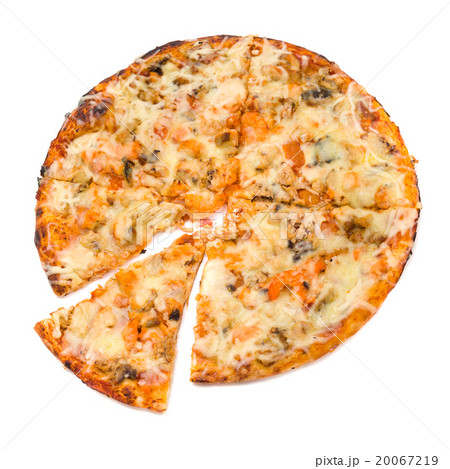 Pizza with cheese and ham isolated on white 20067219