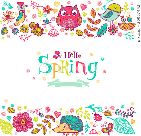 Hello Spring Banner In Doodle Styleのイラスト素材