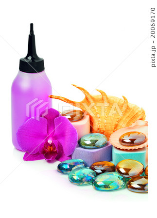 Spa Stones, seashell, bath sponge, orchid flower 20069170