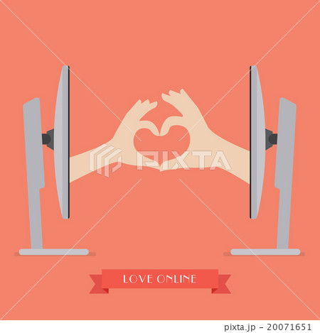 Couple hands making up heart shape from computer 20071651